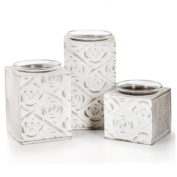 Set of 3 / 3 Sizes - Tealight / Votive Candle Holders with Wooden Stands & Tray - Picture 7 of 11